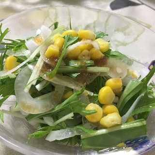 お手軽(^^)水菜と新玉ねぎのコーンサラダ